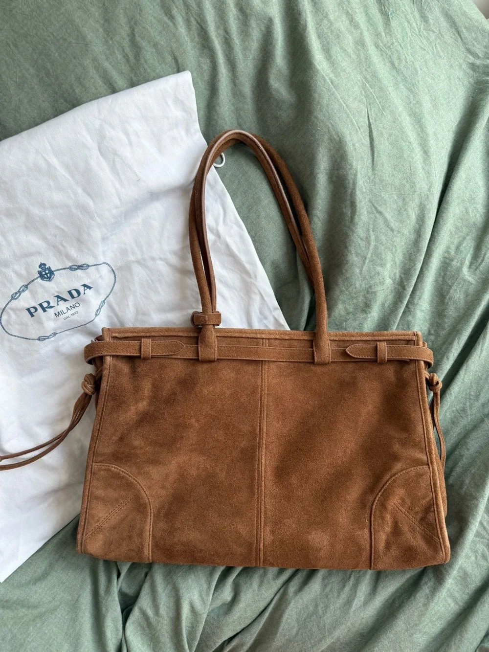 Prada Brown Bonnie Large Suede Handbag